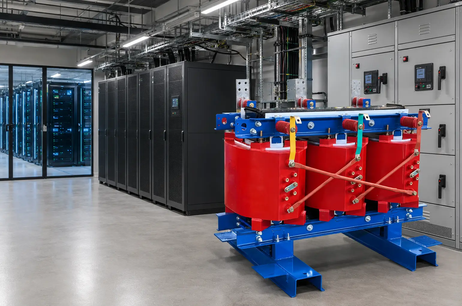 Why Cast Resin Dry-Type Transformers Are Used in Modern Data Centers Cast resin dry-type transformer installed in a modern data center