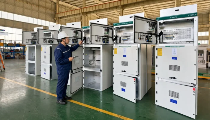 Chinese Engineer Inspecting Medium Voltage Switchgear