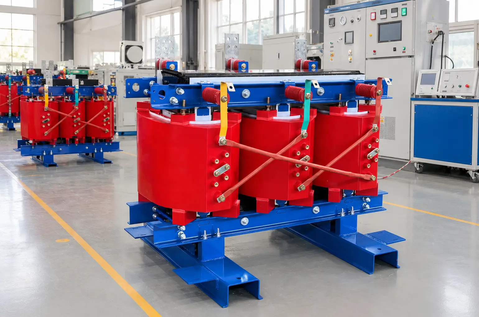 Distribution Transformers: Comprehensive Buyer’s Guide & Sizing Dry-type distribution transformers undergoing factory inspection and testing