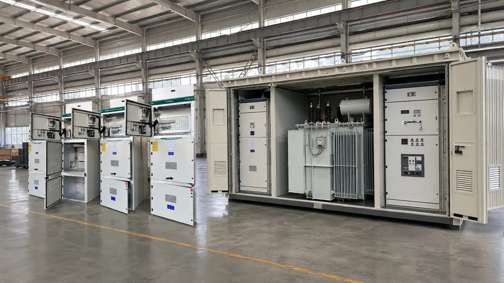 Ring Main Unit vs. Compact Substation: Key Differences ZHONGSHAO medium-voltage switchgear beside a compact substation with MV, transformer and LV compartments