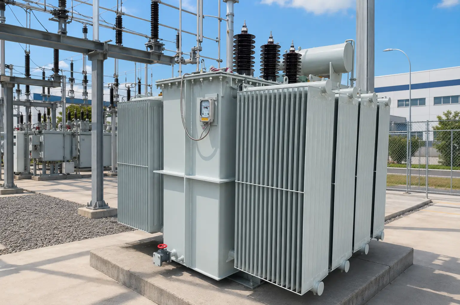 Distribution Transformers: Comprehensive Buyer’s Guide & Sizing Oil-immersed distribution transformer installed at an outdoor industrial substation